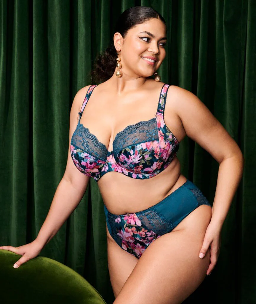 Elomi Lucie Underwire Stretch Plunge Bra - Teal Floral - Image 3