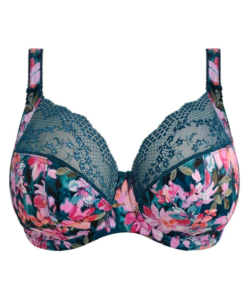 Elomi Lucie Underwire Stretch Plunge Bra - Teal Floral - Image 6