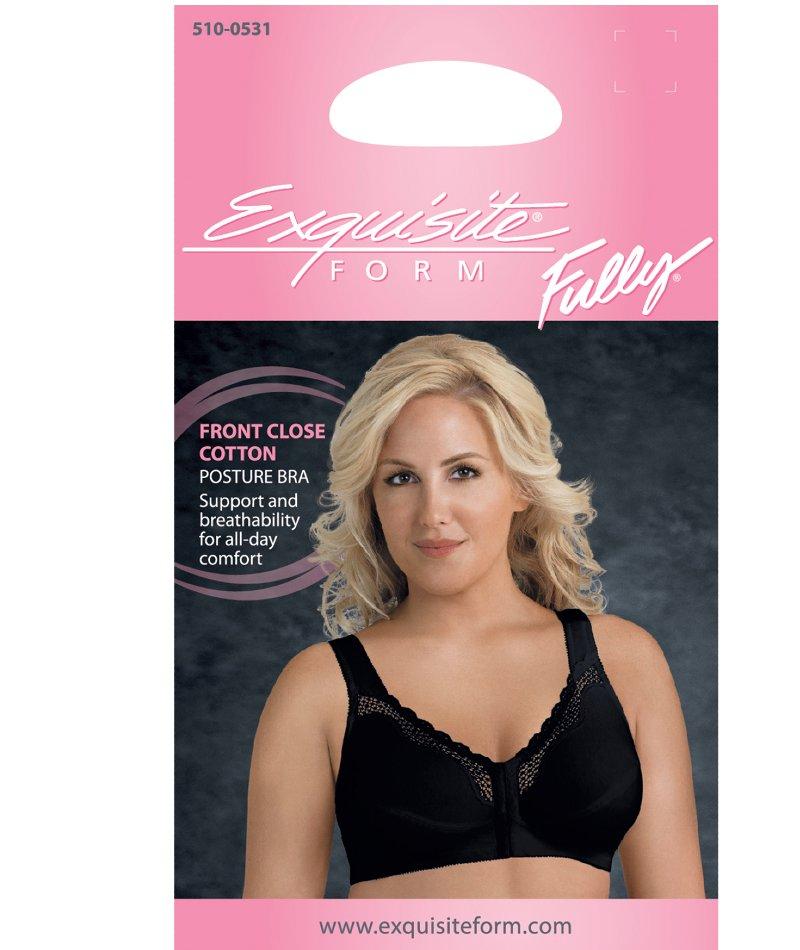 Exquisite Form Fully Front Close Wire-Free Cotton Posture Bra With Lace - Black - Image 10