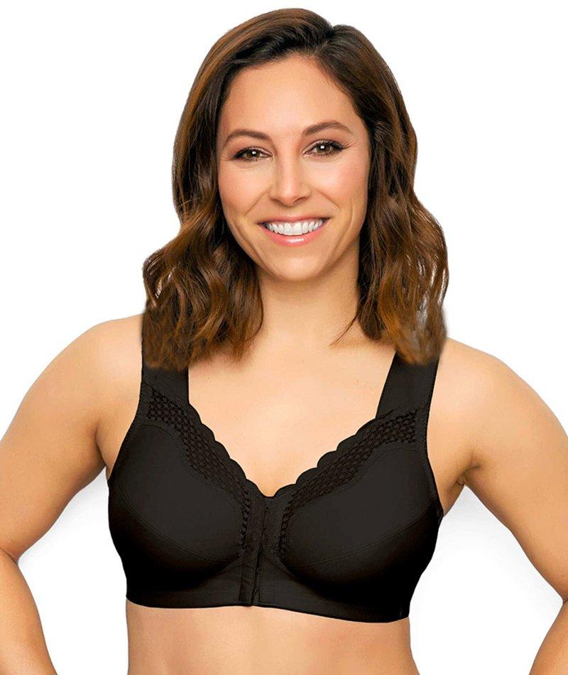 Exquisite Form Fully Front Close Wire-Free Cotton Posture Bra With Lace - Black - Image 3