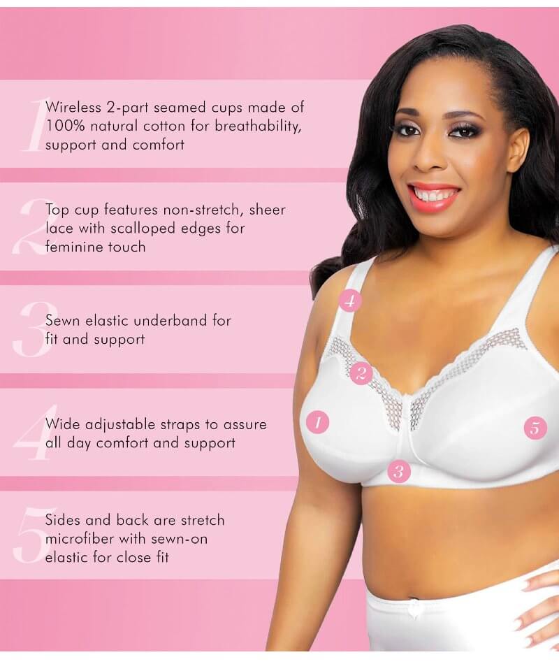 Exquisite Form Fully Cotton Soft Cup Wire-Free Bra With Lace - White - Image 4
