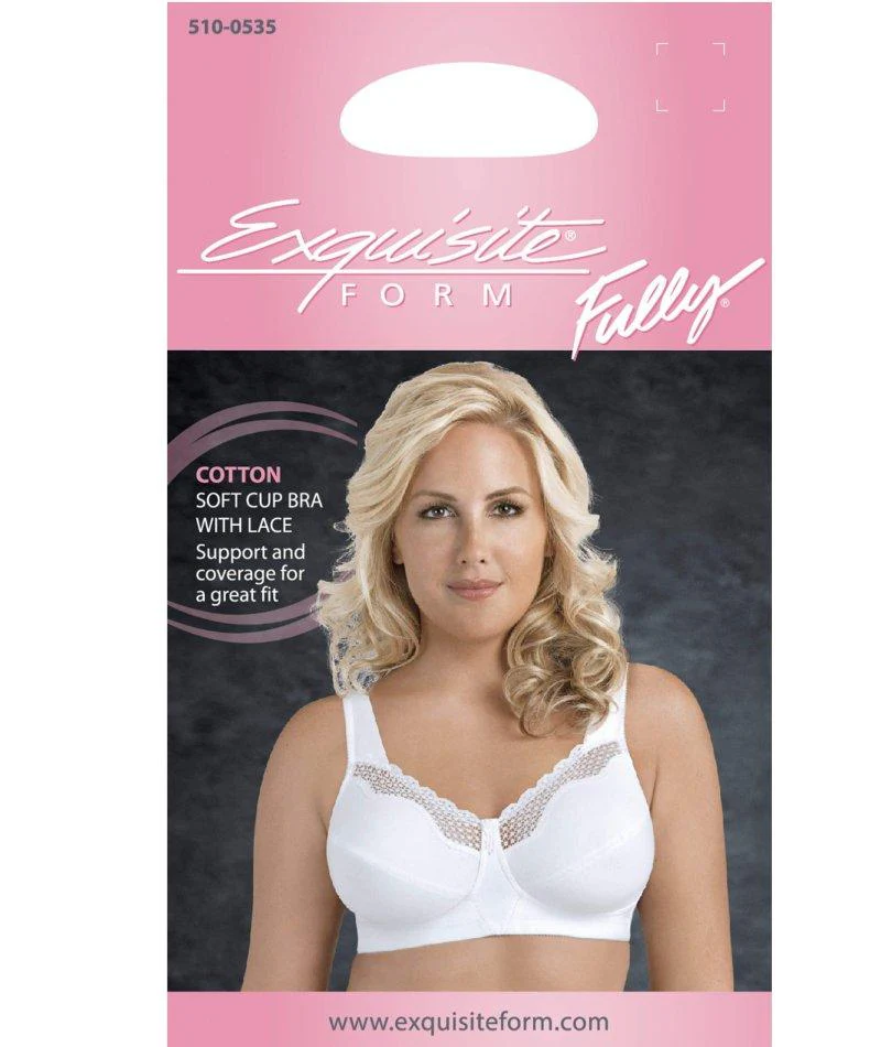 Exquisite Form Fully Cotton Soft Cup Wire-Free Bra With Lace - White - Image 5