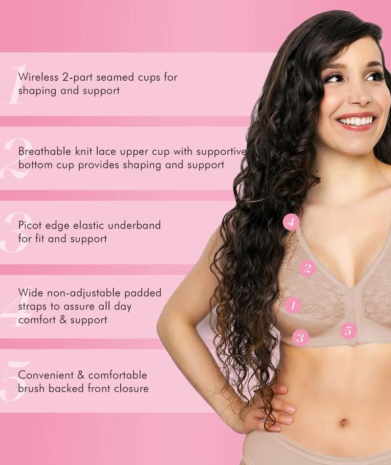 Exquisite Form Fully Front Close Wire-Free Posture Bra With Lace - Beige - Image 6