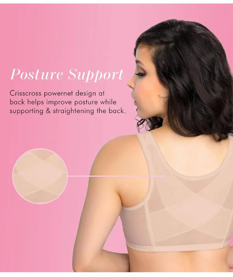 Exquisite Form Fully Front Close Wire-Free Posture Bra With Lace - Beige - Image 7