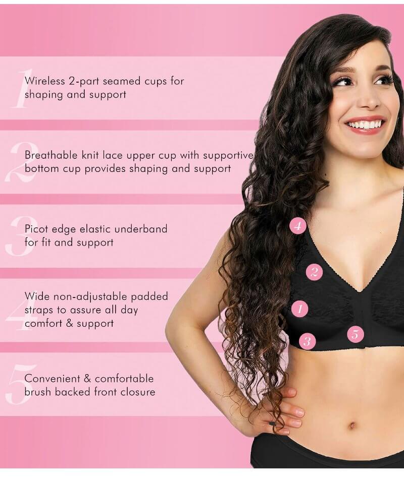 Exquisite Form Fully Front Close Wire-Free Posture Bra With Lace - Black - Image 6