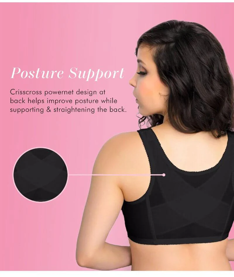 Exquisite Form Fully Front Close Wire-Free Posture Bra With Lace - Black - Image 7