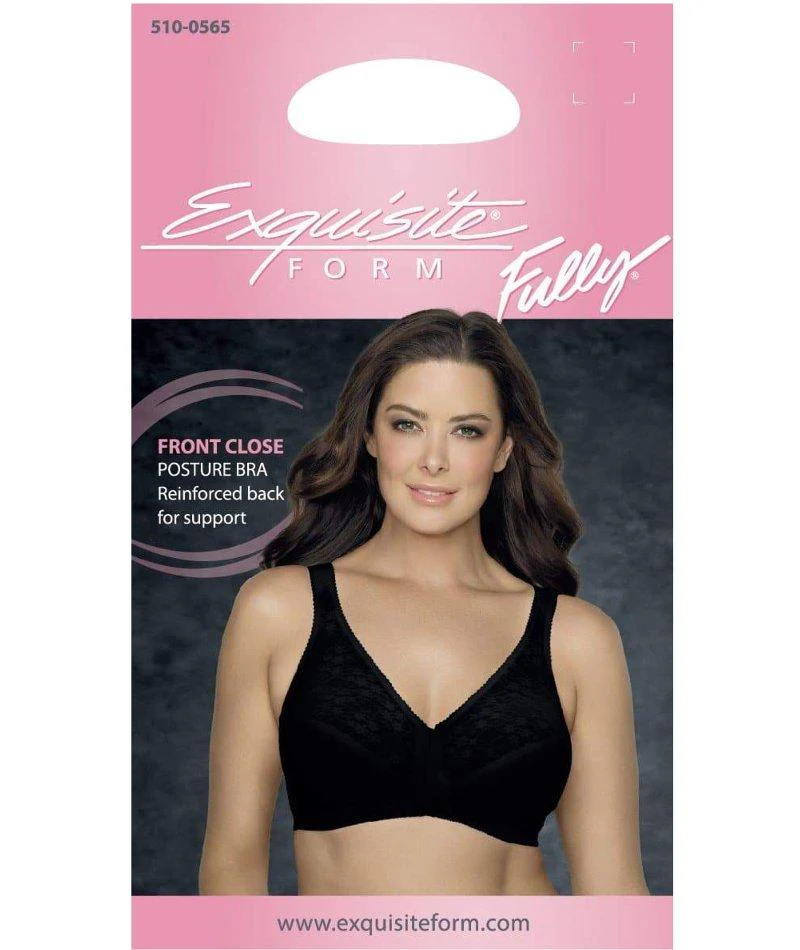 Exquisite Form Fully Front Close Wire-Free Posture Bra With Lace - Black - Image 8