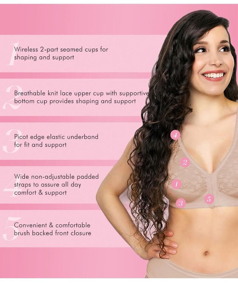Exquisite Form Fully Front Close Wire-Free Posture Bra With Lace - Navy - Image 6