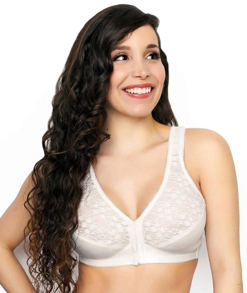 Exquisite Form Fully Front Close Wire-Free Posture Bra With Lace - White - Image 3