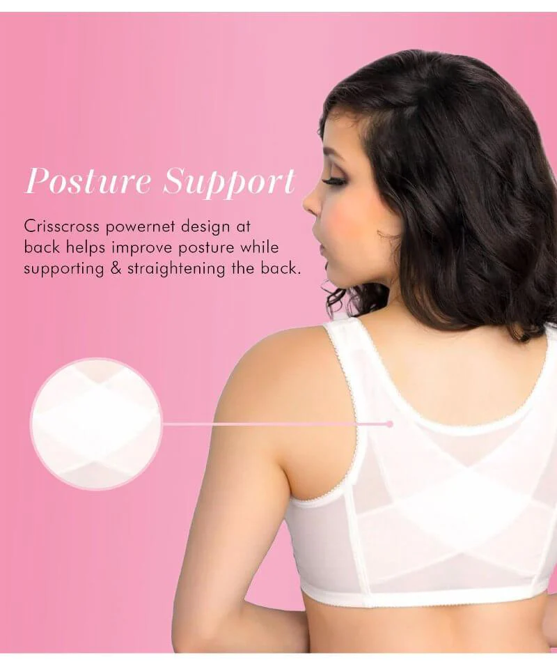 Exquisite Form Fully Front Close Wire-Free Posture Bra With Lace - White - Image 4