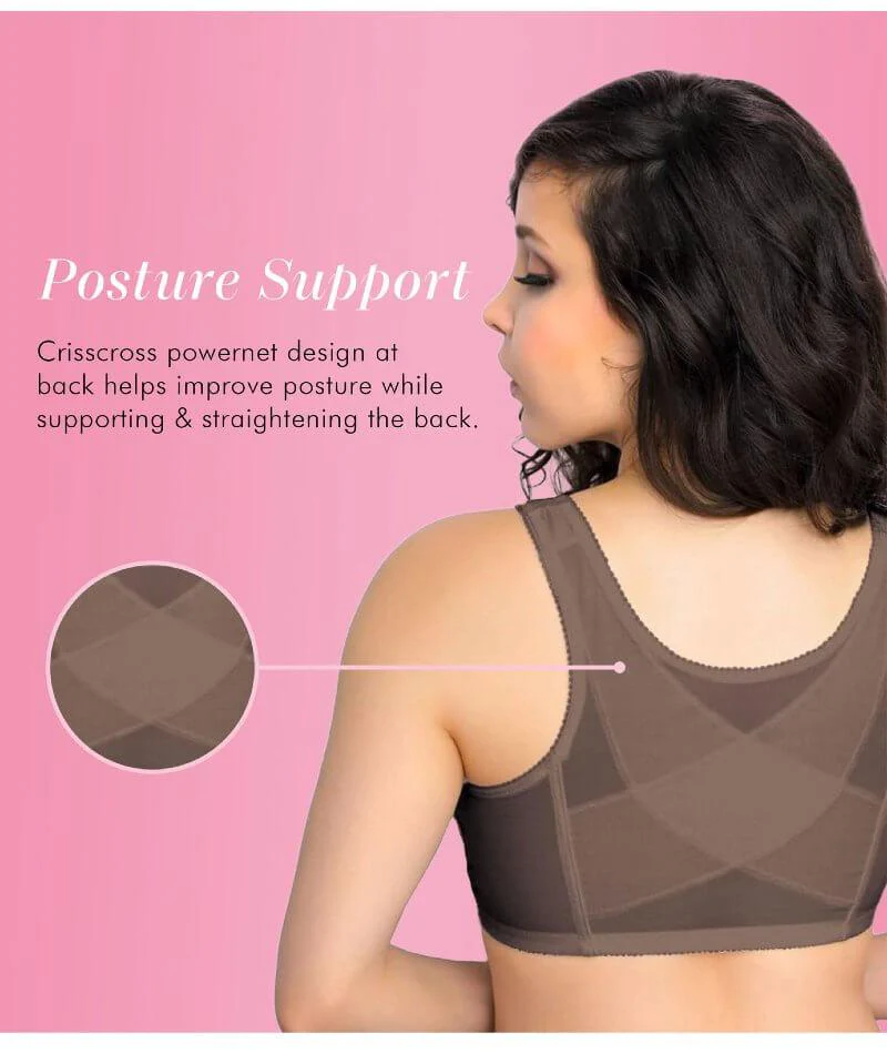 Exquisite Form Fully Front Close Wire-Free Posture Bra With Lace - Walnut - Image 11