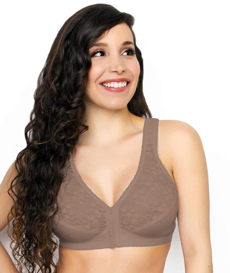 Exquisite Form Fully Front Close Wire-Free Posture Bra With Lace - Walnut - Image 3