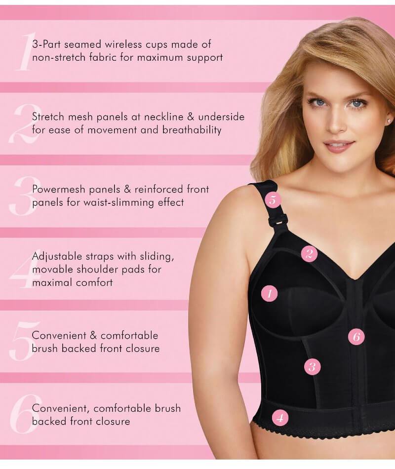 Exquisite Form Fully Front Close Longline Posture Wire-Free Bra - Black - Image 4