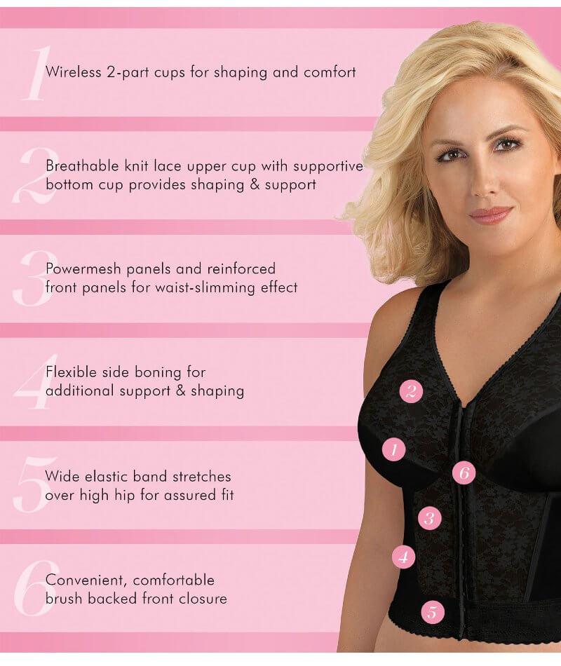 Exquisite Form Fully Front Close Wire-Free Longline Posture With Lace Bra - Black - Image 6