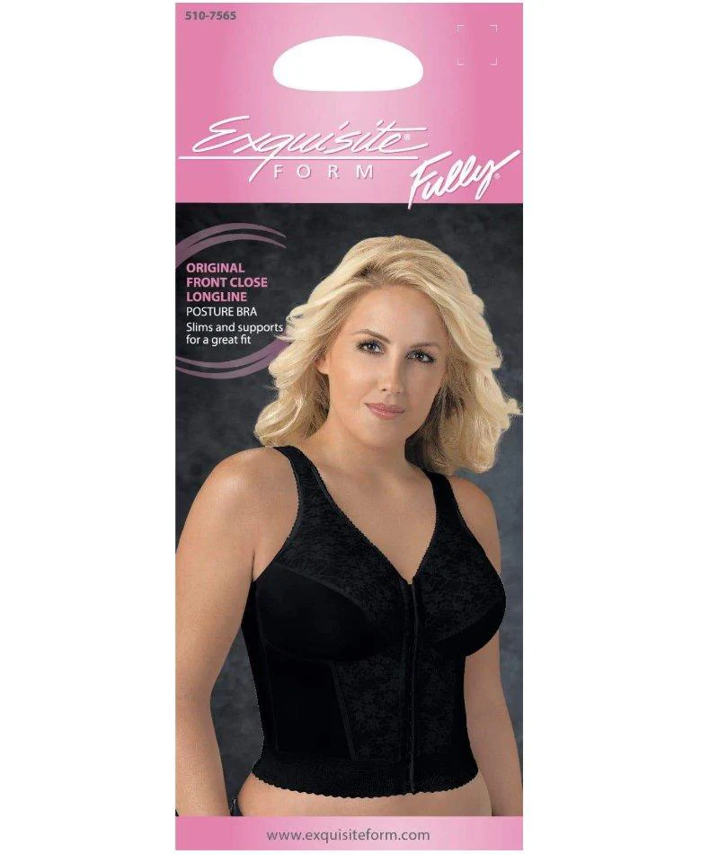 Exquisite Form Fully Front Close Wire-Free Longline Posture With Lace Bra - Black - Image 8