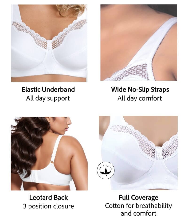 Exquisite Form Fully Cotton Soft Cup Wire-Free Bra With Lace - White - Image 9