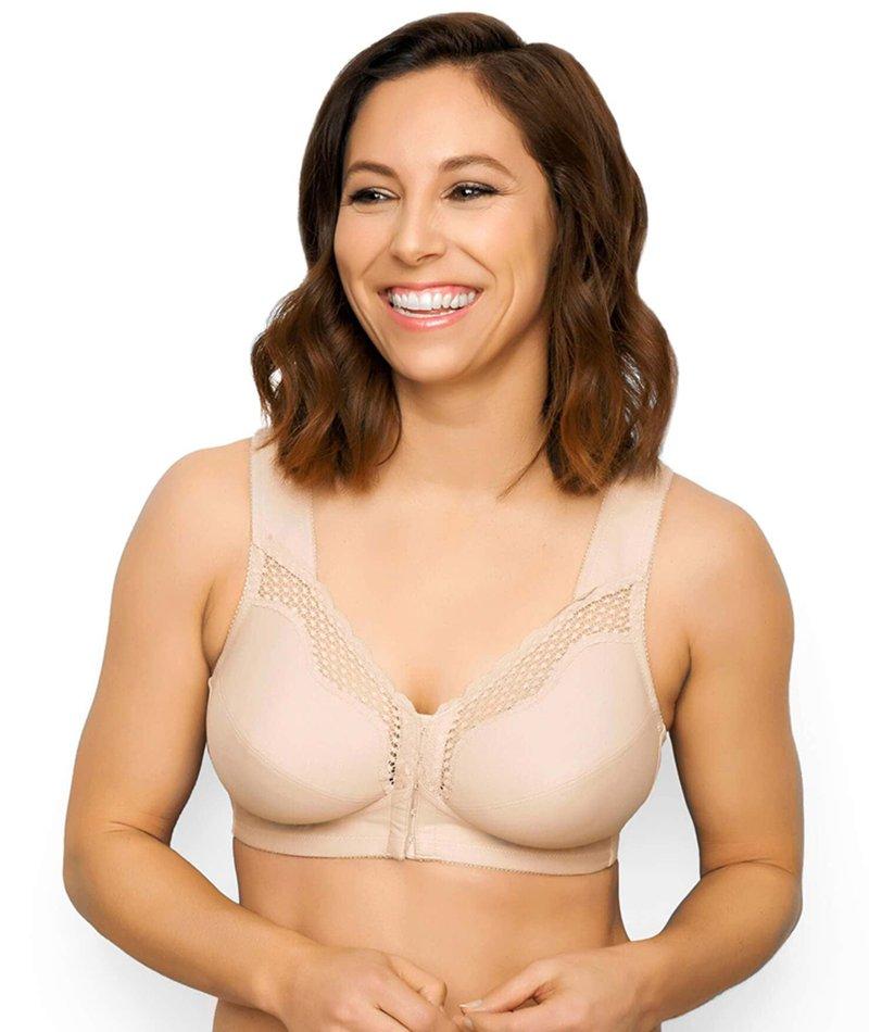 Exquisite Form Fully Front Close Wire-Free Cotton Posture Bra With Lace - Nude - Image 6