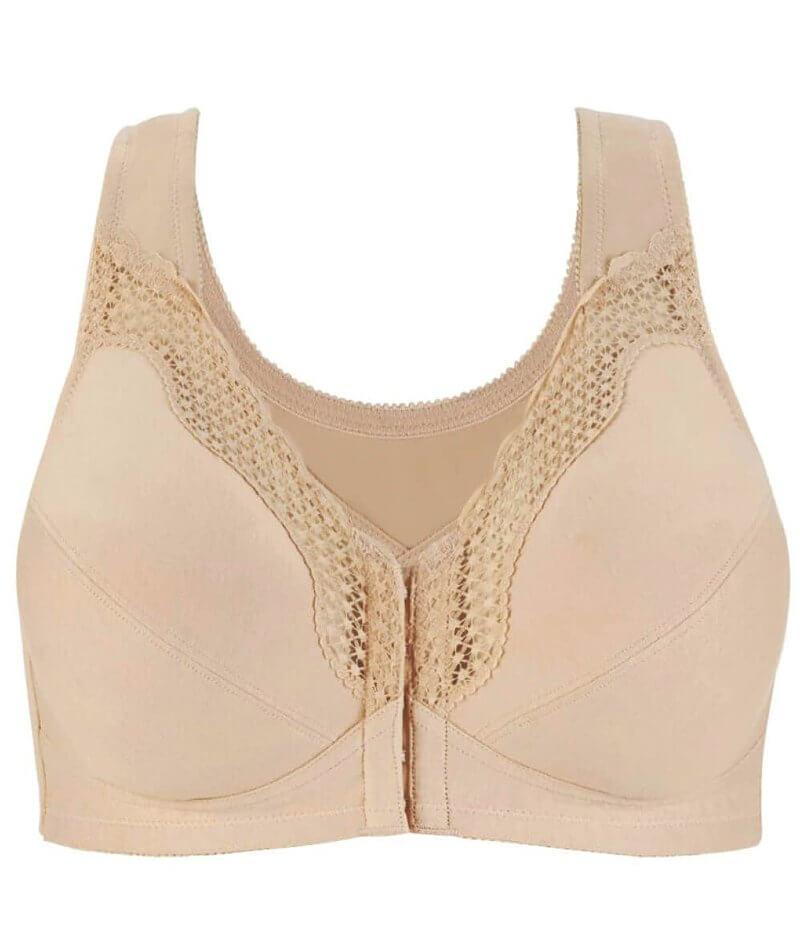 Exquisite Form Fully Front Close Wire-Free Cotton Posture Bra With Lace - Nude - Image 7