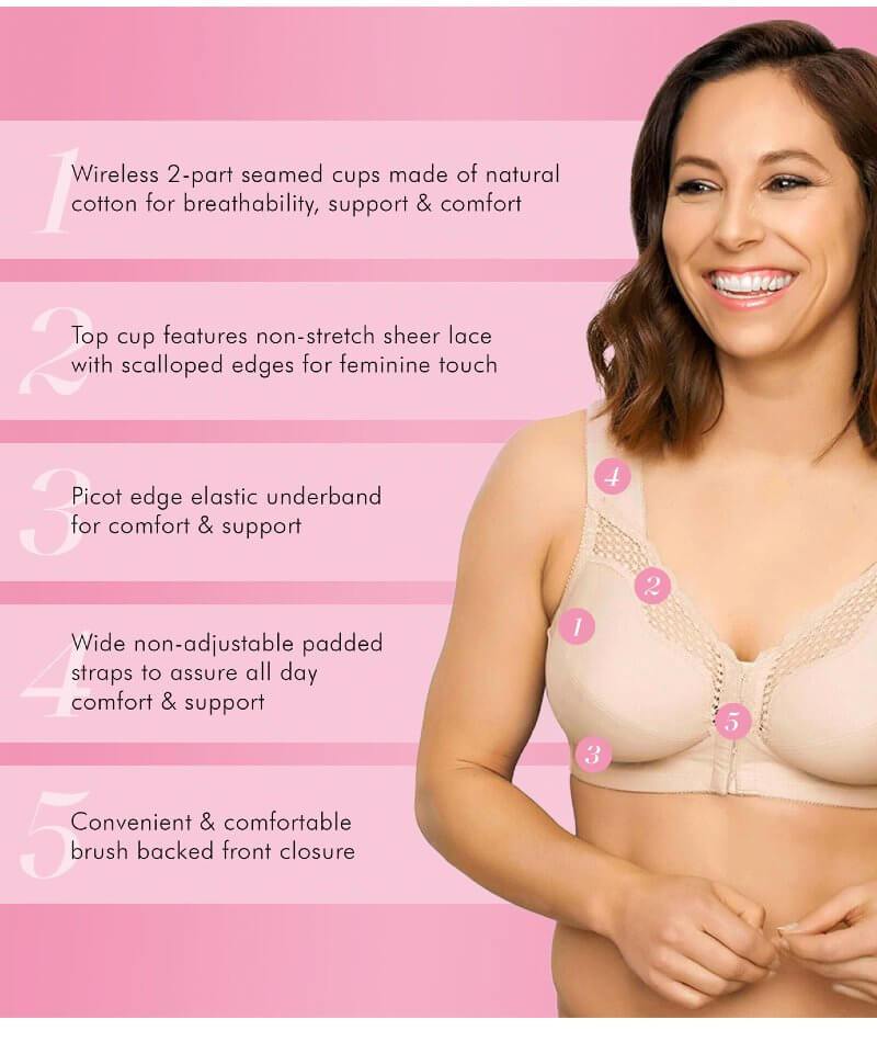Exquisite Form Fully Front Close Wire-Free Cotton Posture Bra With Lace - Nude - Image 8