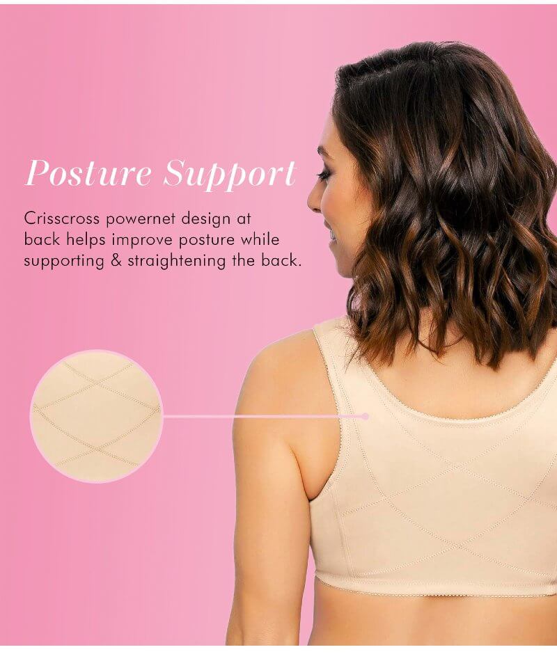 Exquisite Form Fully Front Close Wire-Free Cotton Posture Bra With Lace - Nude - Image 9