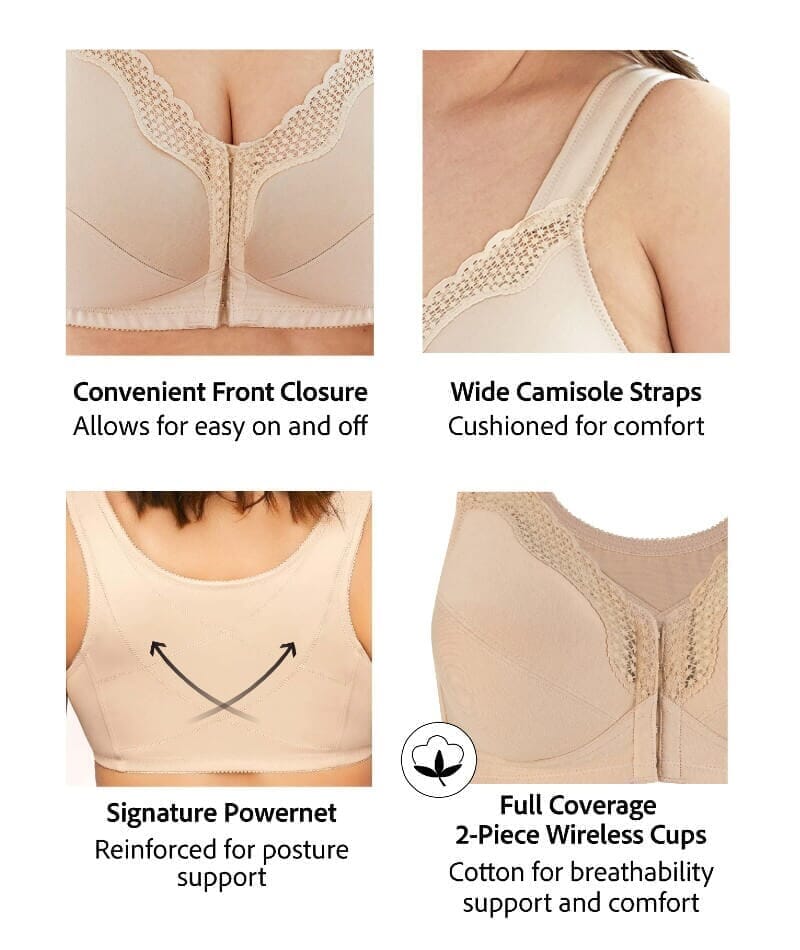 Exquisite Form Fully Front Close Wire-Free Cotton Posture Bra With Lace - Black - Image 11