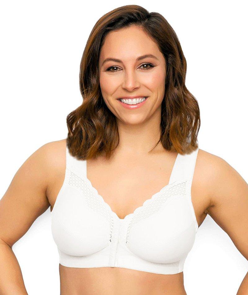 Exquisite Form Fully Front Close Wire-Free Cotton Posture Bra With Lace - White - Image 3