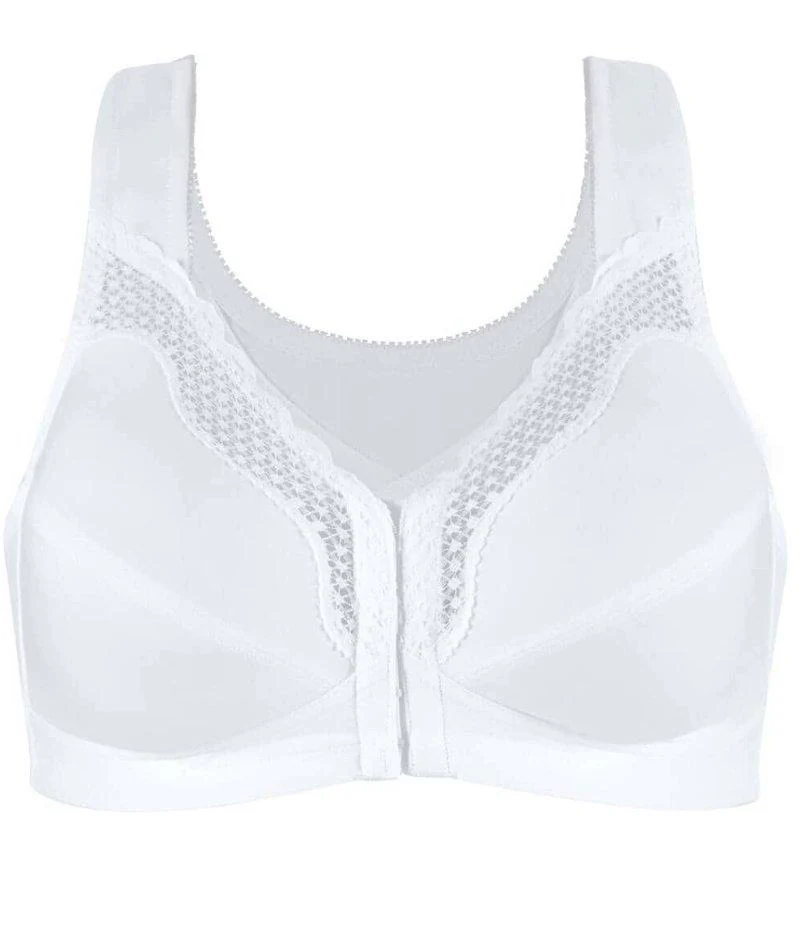 Exquisite Form Fully Front Close Wire-Free Cotton Posture Bra With Lace - White - Image 6