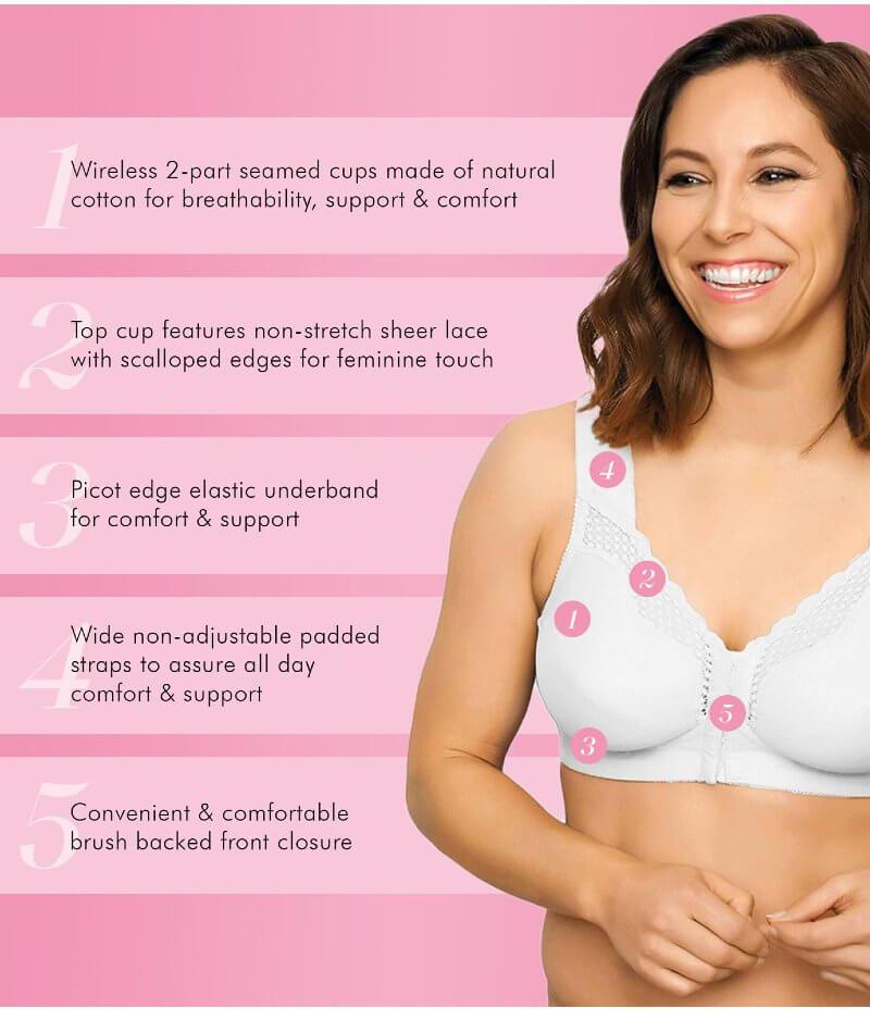 Exquisite Form Fully Front Close Wire-Free Cotton Posture Bra With Lace - White - Image 7