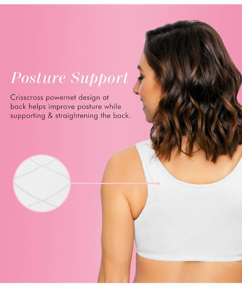 Exquisite Form Fully Front Close Wire-Free Cotton Posture Bra With Lace - White - Image 8