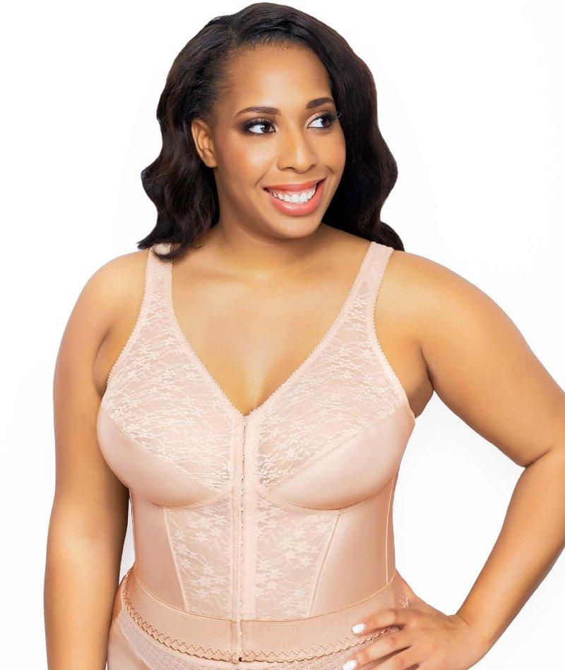 Exquisite Form Fully Front Close Wire-Free Longline Posture With Lace Bra - Rose Beige - Image 3