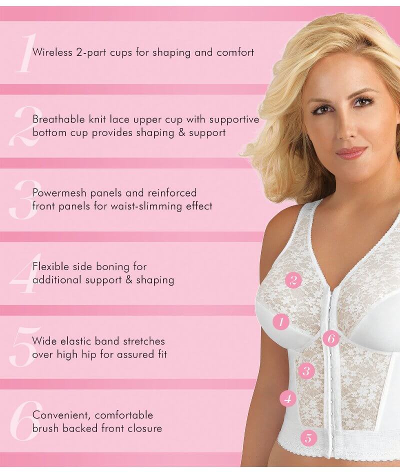 Exquisite Form Fully Front Close Wire-Free Longline Posture With Lace Bra - White - Image 6