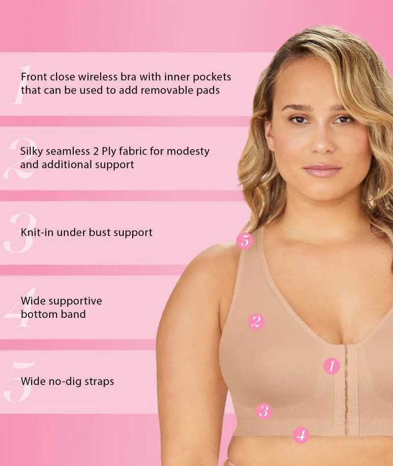 Exquisite Form Fully Seamless Wire-Free Full Coverage Bra with Front Closure - Nude - Image 3