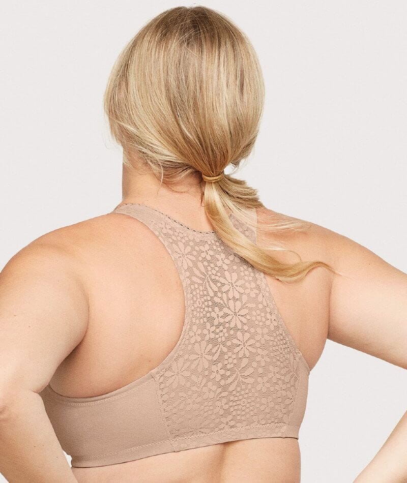 Glamorise Front-Closure Cotton T-Back Wire-Free Comfort Bra - Cafe - Image 2