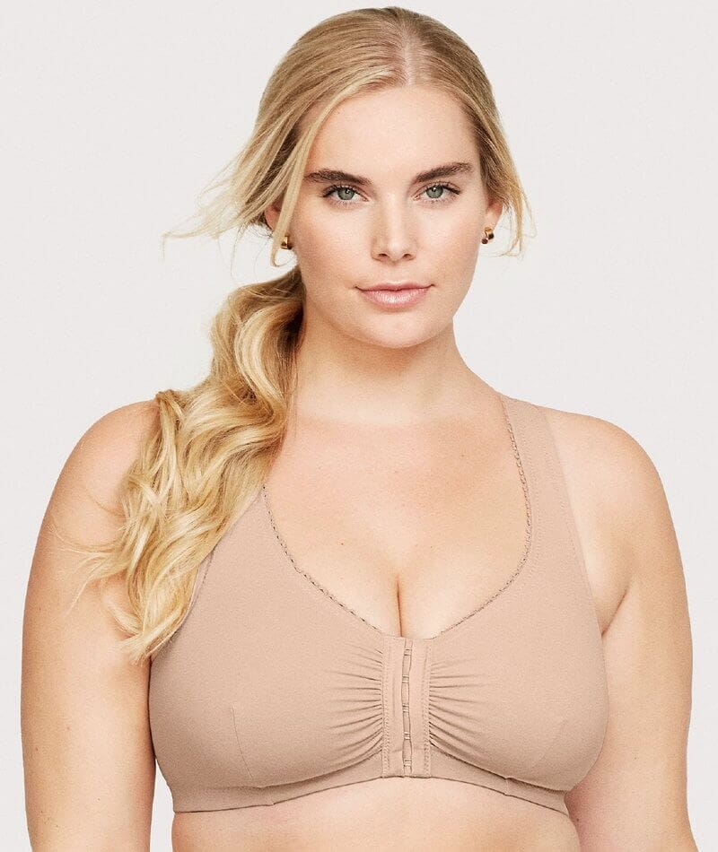 Glamorise Front-Closure Cotton T-Back Wire-Free Comfort Bra - Cafe - Image 3
