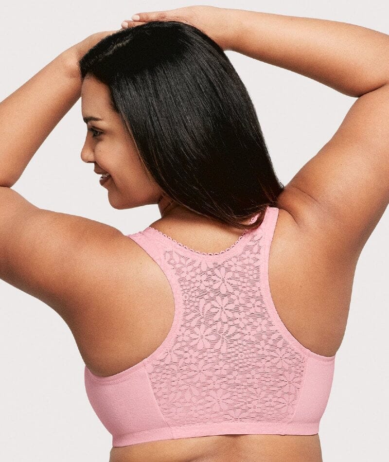 Glamorise Front-Closure Cotton T-Back Wire-Free Comfort Bra - Pink Blush - Image 2