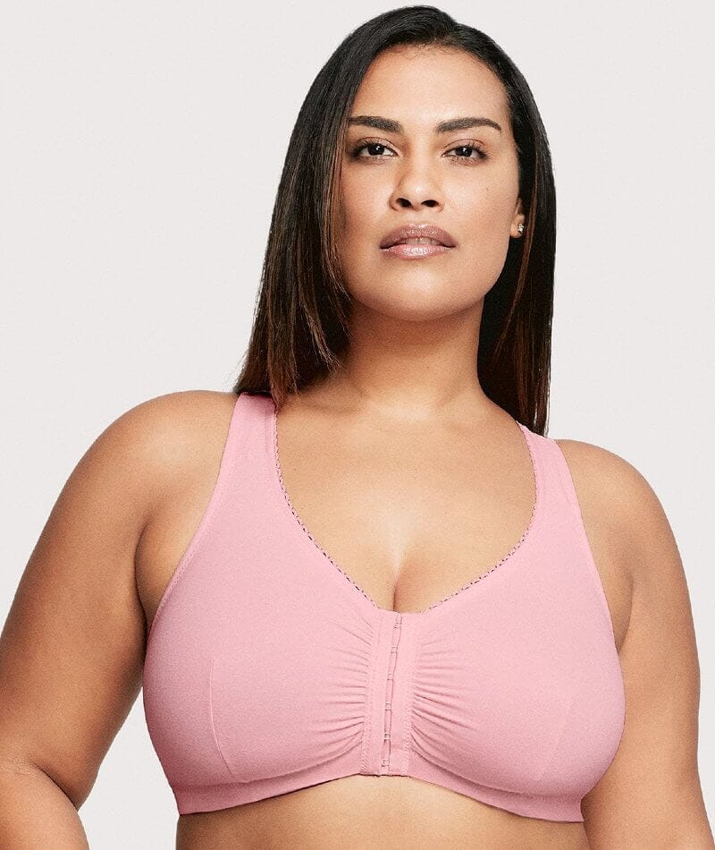 Glamorise Front-Closure Cotton T-Back Wire-Free Comfort Bra - Pink Blush - Image 3