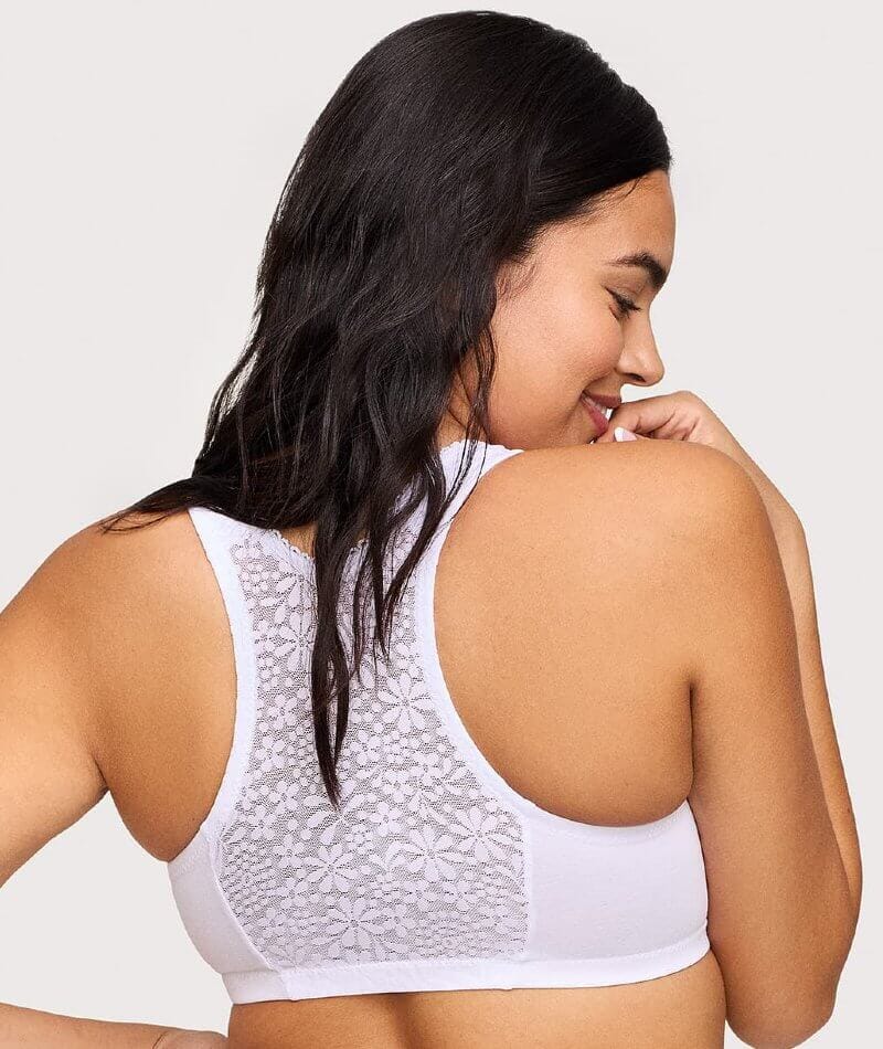 Glamorise Front-Closure Cotton T-Back Wire-Free Comfort Bra - White - Image 2