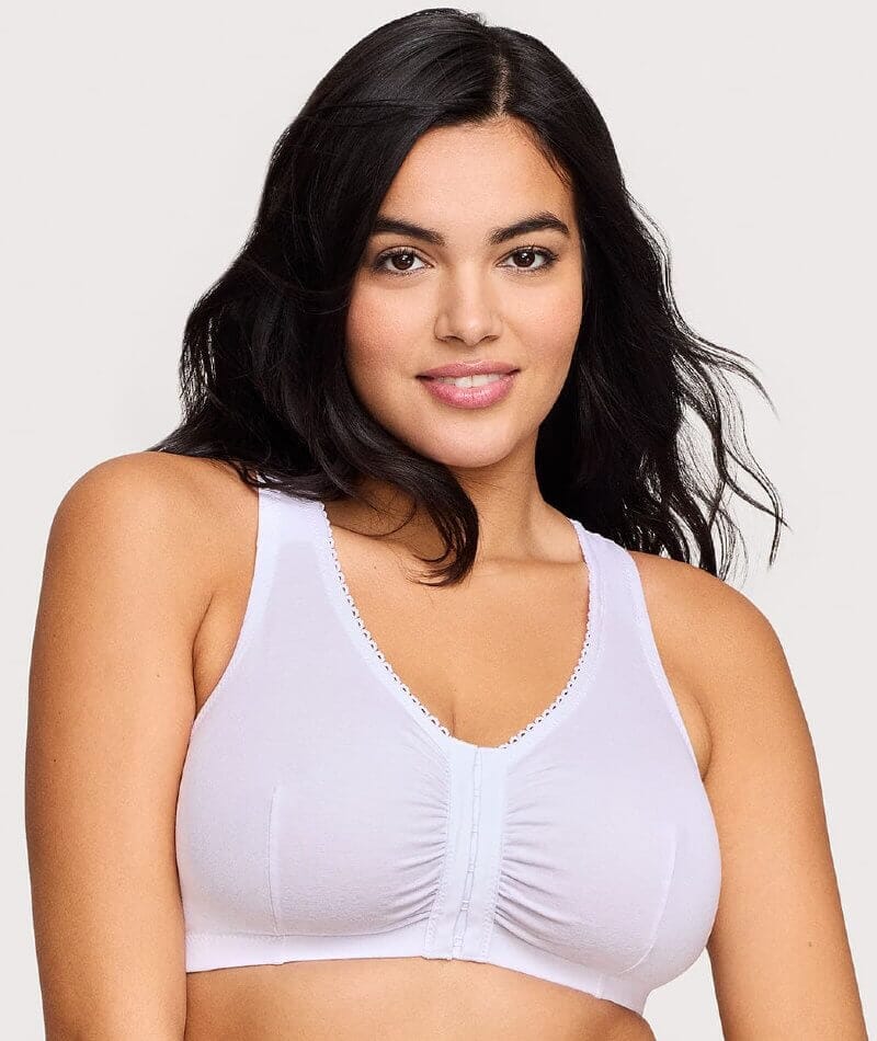 Glamorise Front-Closure Cotton T-Back Wire-Free Comfort Bra - White - Image 3