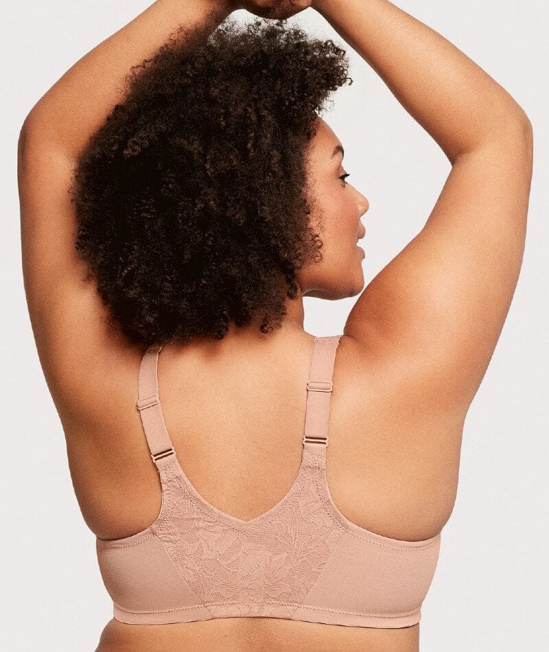Glamorise Lacey T-Back Front-Closure WonderWire Bra - Cappuccino - Image 2