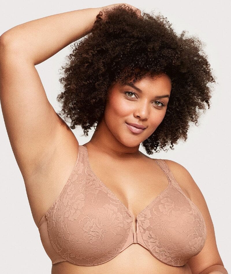 Glamorise Lacey T-Back Front-Closure WonderWire Bra - Cappuccino - Image 4