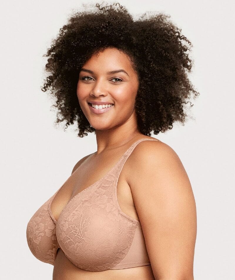 Glamorise Lacey T-Back Front-Closure WonderWire Bra - Cappuccino - Image 5