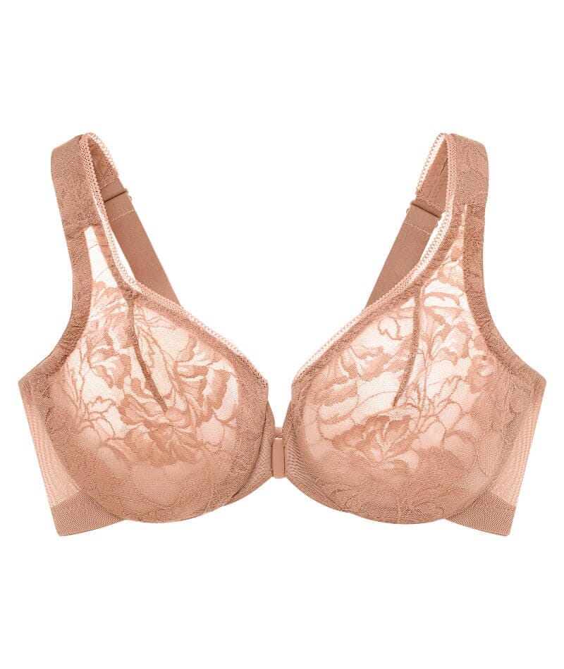 Glamorise Lacey T-Back Front-Closure WonderWire Bra - Cappuccino - Image 6