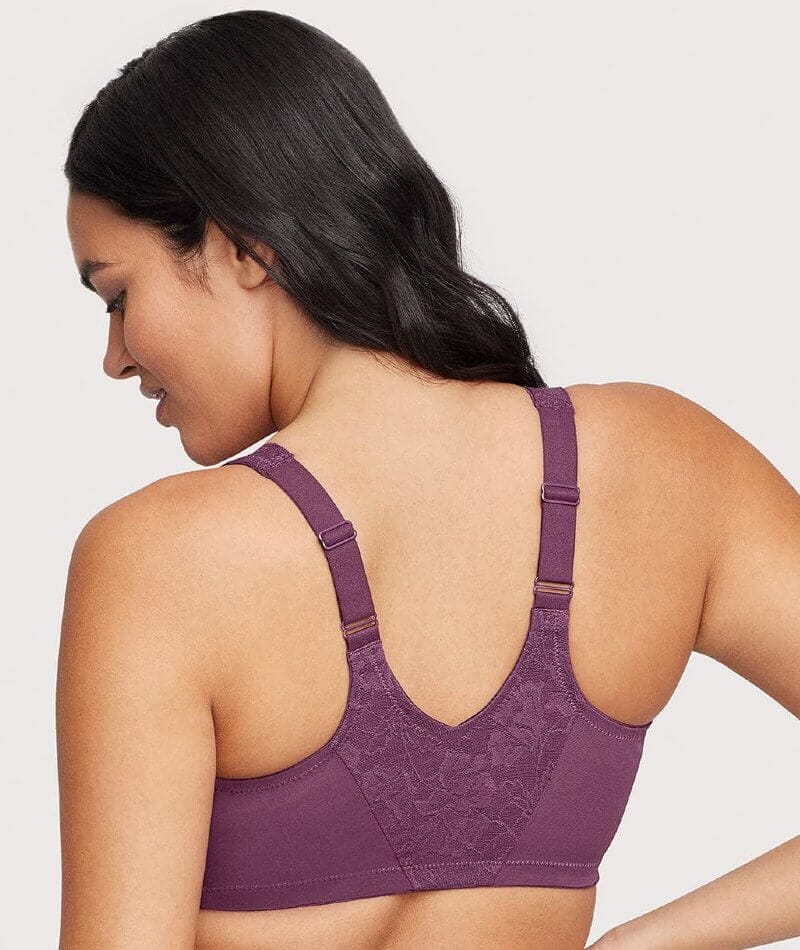Glamorise Lacey T-Back Front-Closure WonderWire Bra - Plum - Image 2