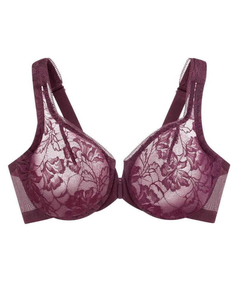 Glamorise Lacey T-Back Front-Closure WonderWire Bra - Plum - Image 5