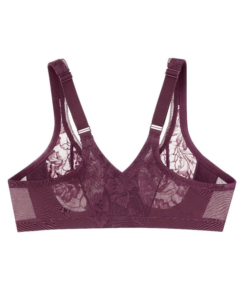 Glamorise Lacey T-Back Front-Closure WonderWire Bra - Plum - Image 6