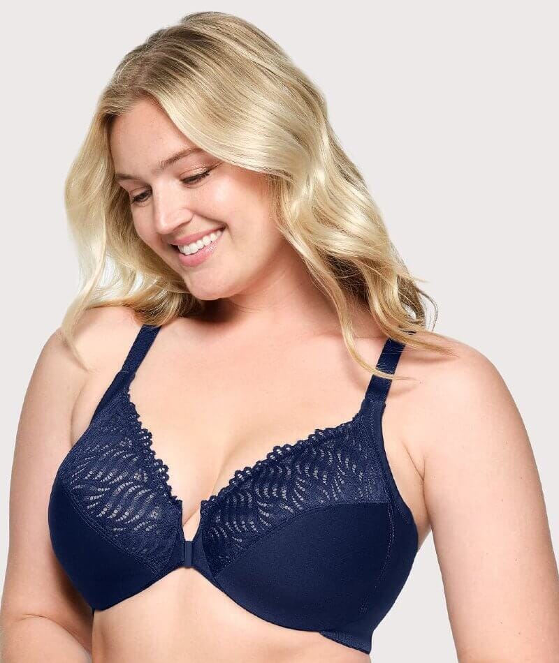 Glamorise Front-Closure T-Back WonderWire Bra - Blue - Image 4