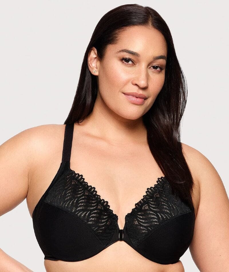 Glamorise Front-Closure T-Back WonderWire Bra - Black - Image 3