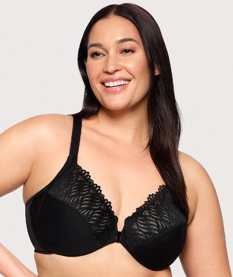 Glamorise Front-Closure T-Back WonderWire Bra - Black - Image 4