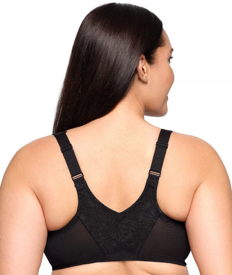 Glamorise Lacey T-Back Front-Closure WonderWire Bra - Solid Black - Image 2