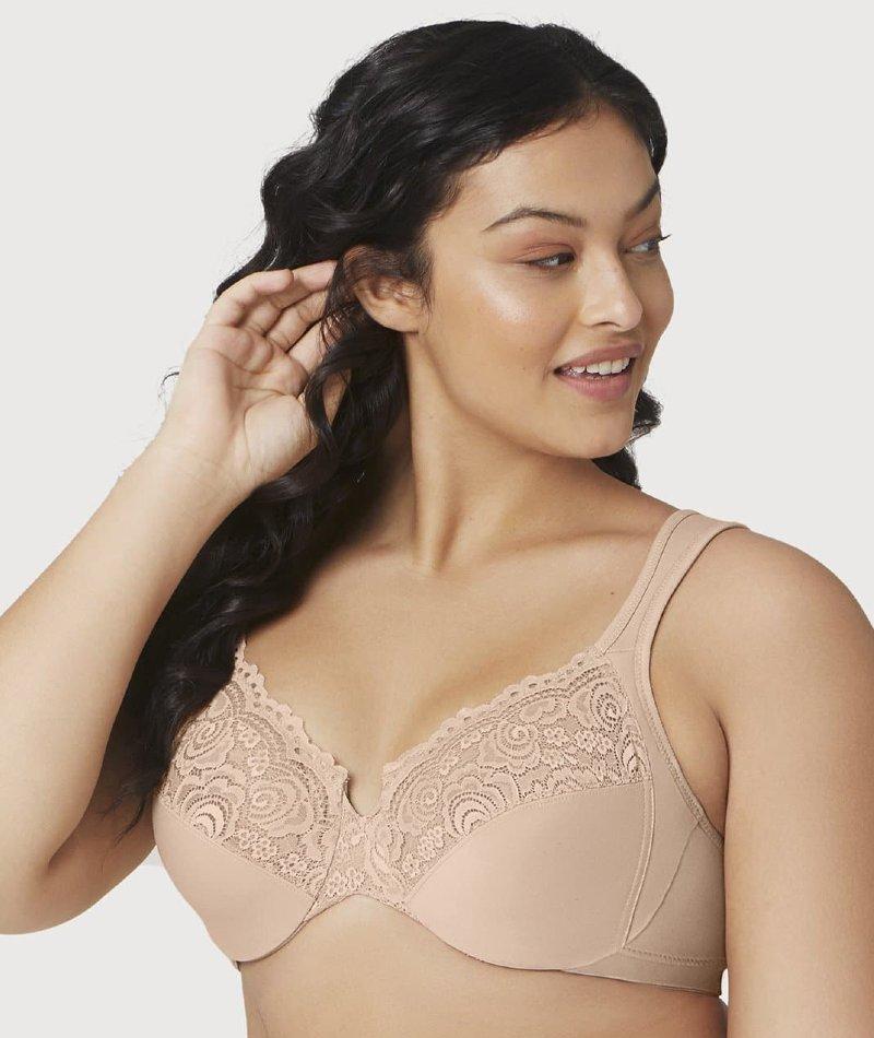 Glamorise Low Cut WonderWire Lace Bra - Cafe - Image 4